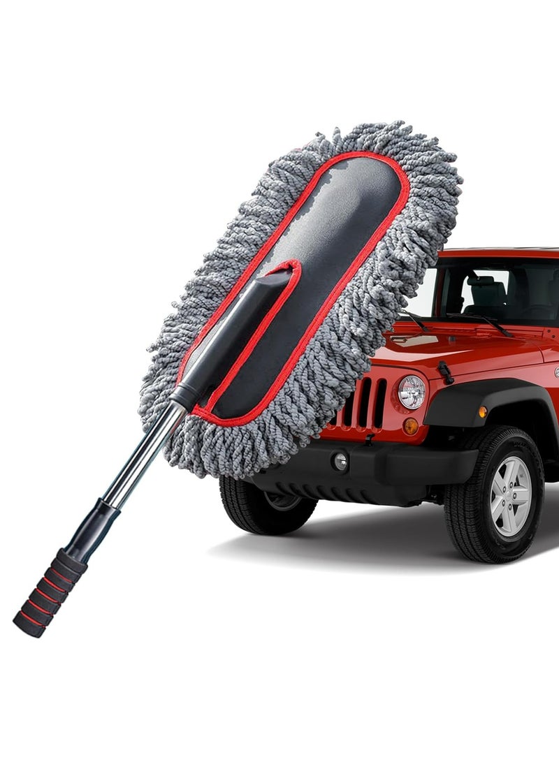 Extendable Long Handle Car Duster，Car Dust Brush Cleaning Tool for Car Cleaning, Red and Grey - Image 1